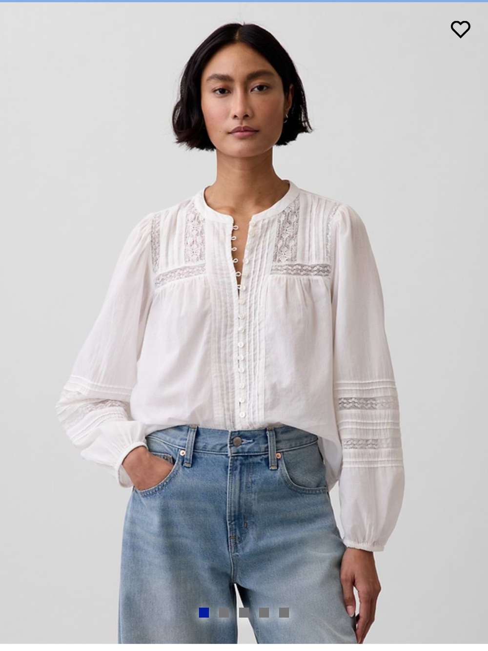 {GAP}: Lace-Trim Pintuck Top / M / NWT